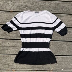 Ann Taylor: Black and White Striped Cinched Waist Top. Women’s Size Small.